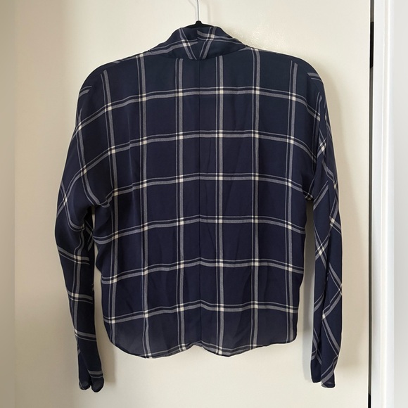 Babaton Navy Checkered Silk Drape Blouse - Picture 2 of 5